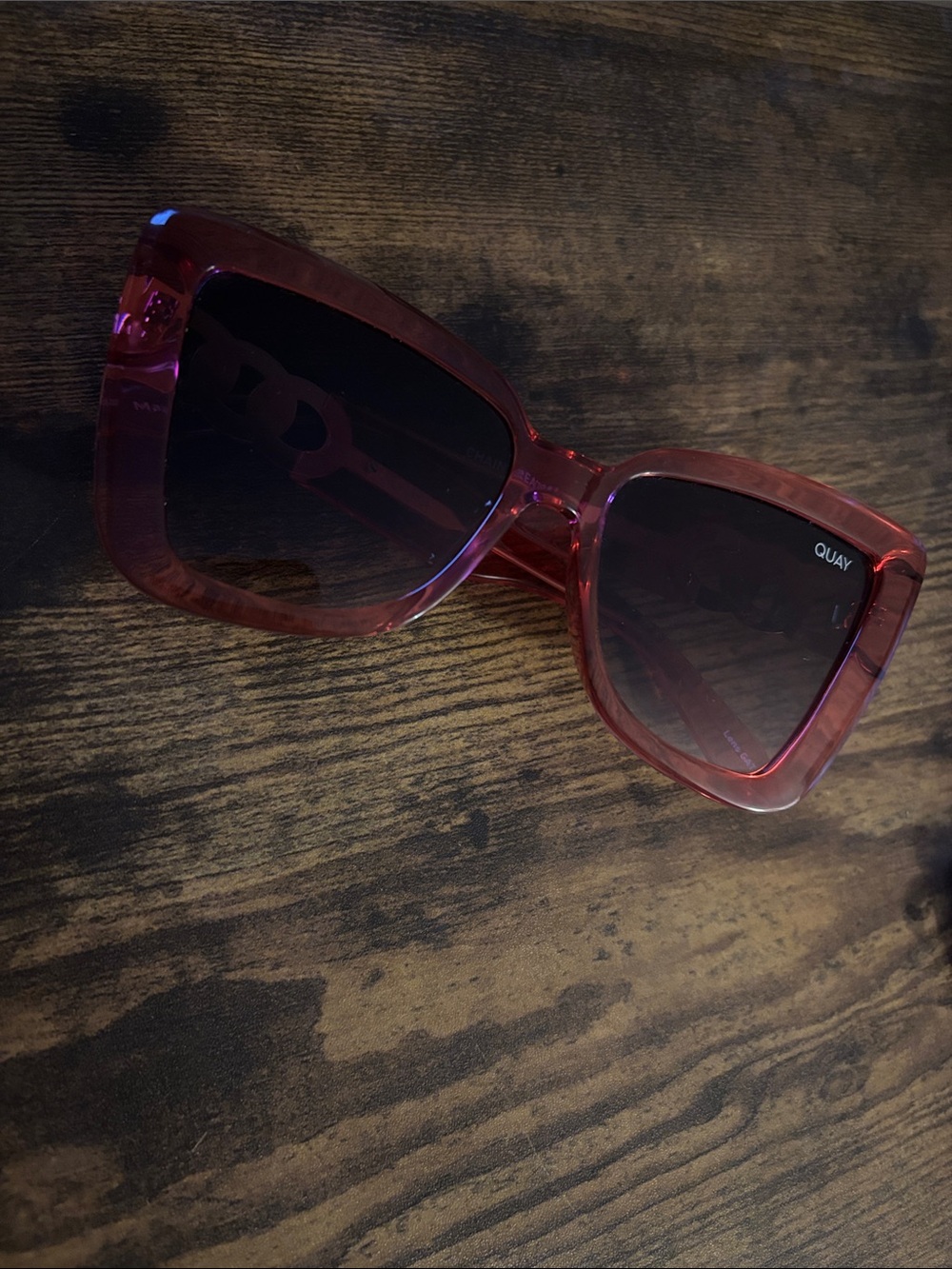 Quay Australia Transparent Red Oversized Square Sunglasses